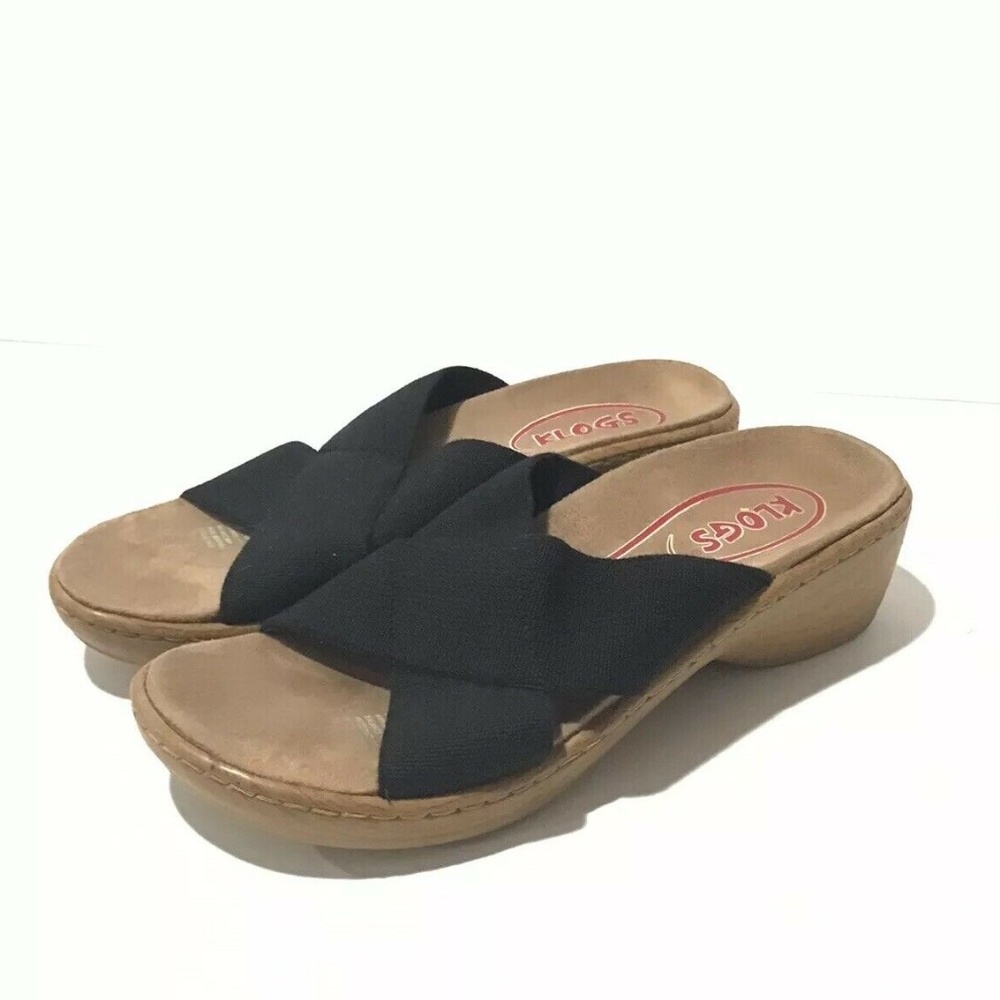 Klogs Black Crisscross Fabric Wedge Slides